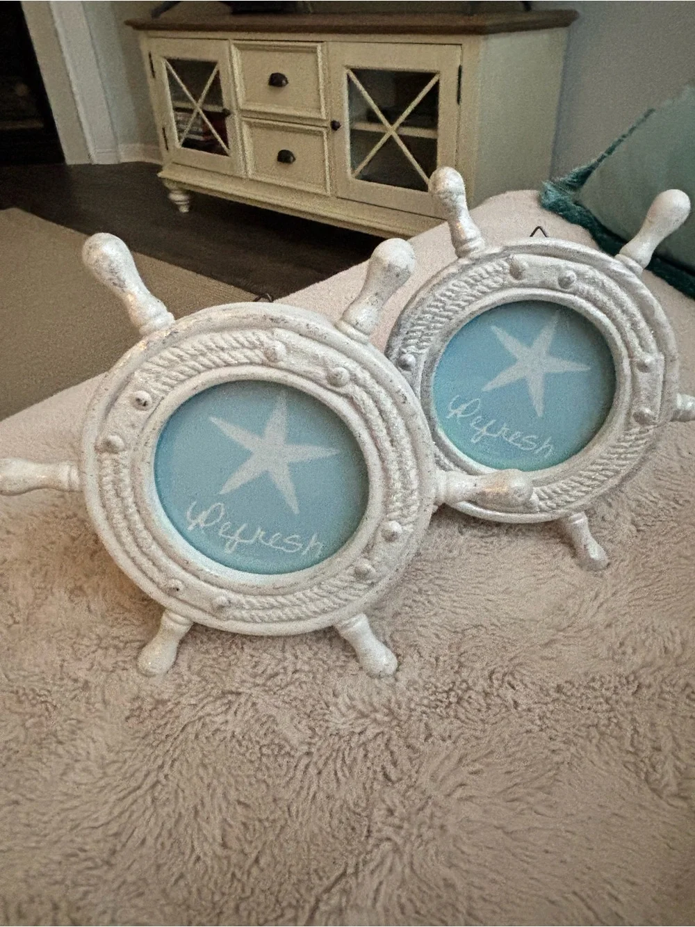 Coastal White Ship Wheel Photo Frames - Set of 2